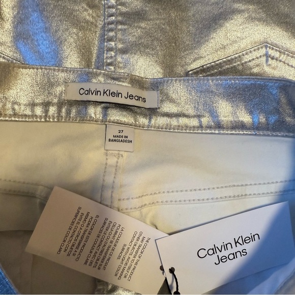 NWT Calvin Klein Jeans Metallic Silver Denim Style Mini Skirt - Picture 3 of 4